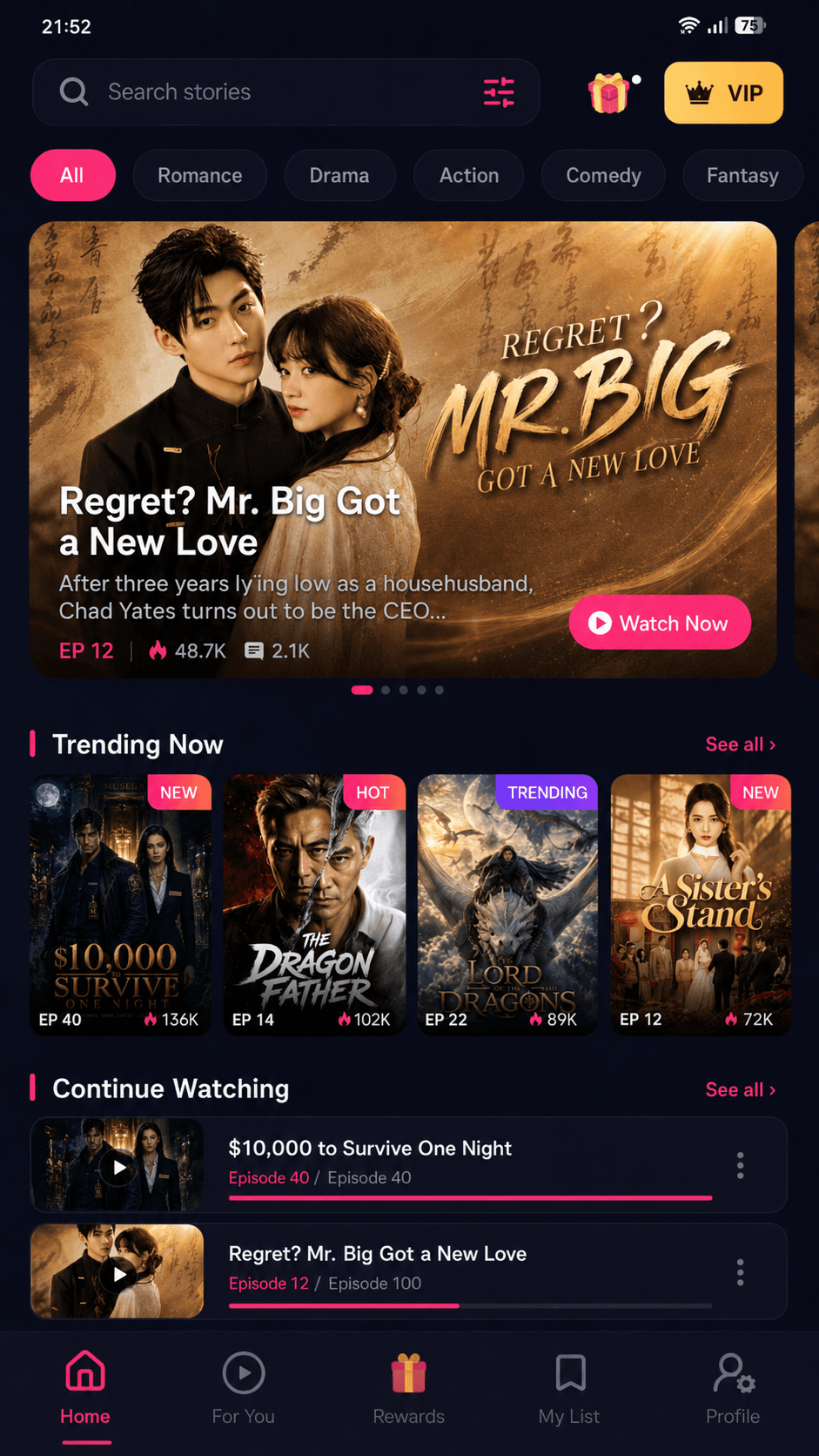 Drama Plus home feed showing featured drama series